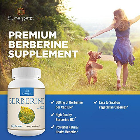 Premium Berberine – 1200mg por Porção – Suplemento de Berberina HCL – Suporte Imunológico – 60 Cápsulas - Sunergetic