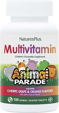 Animal Parade Multivitamínico Infantil Mastigável – 180 Comprimidos em Formato de Animais – Sabores Naturais Sortidos – Vegetariano, Sem Glúten – 90 Porções - Natures Plus