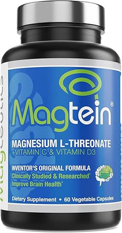 Magtein - Magnésio L-Treonato, Melhore a Saúde Cerebral, Memória, Cognição, Alívio do Estresse e Qualidade do Sono – 60 Cápsulas Vegetais (Suprimento para 30 Dias)