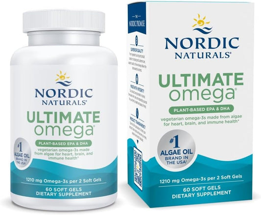 Plant Based Ultimate Omega – Sabor Limão – 60 Cápsulas Vegetarianas – 1210 mg Ômega-3 – EPA e DHA Veganos – Suplemento de Algas – Cérebro - Nordic Naturals