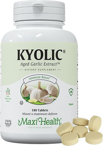 Kyolic – Suplemento de Alho Orgânico Kosher com Extrato de Alho Envelhecido Kyolic para Suporte Imunológico – Comprimidos Vegetarianos de Alho (180 Unidades) - Maxi Health