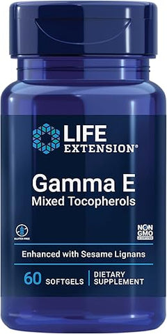 Suplemento de Vitamina E Completa D-Alpha da Life Extension Gamma E Mixed Tocopherols para Saúde Cardíaca e Cuidados com a Pele – Livre de Glúten, Não-OGM – 60 Softgels
