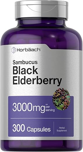 Black Elderberry | 3000mg Cápsulas | 300 Unidades | Sem GMO, Sem Glúten | Suplemento de Sambucus - Horbäach