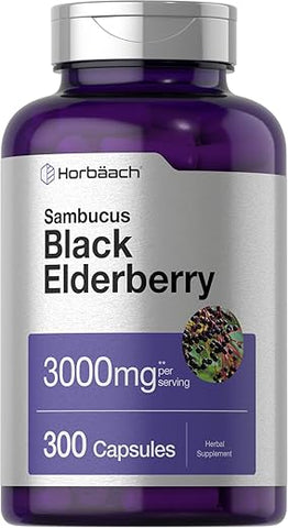 Black Elderberry | 3000mg Cápsulas | 300 Unidades | Sem GMO, Sem Glúten | Suplemento de Sambucus - Horbäach