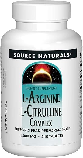 L-Arginine L-Citrulline Complex – Aminoácido Essencial para Desempenho Máximo* 1.000 mg – 240 Comprimidos - Source Naturals