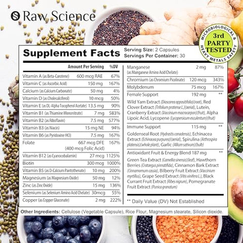 S RAW SCIENCE - Multivitamínico Feminino – Energia | Marca: Women’s | 60 cápsulas | 100% natural