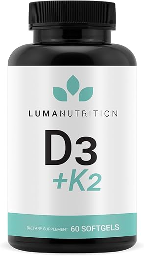 D3 K2 Vitamina 10000 UI – Suplemento para Saúde Óssea e Cardíaca – Suporte Imunológico Máximo e Absorção de Cálcio – 60 Softgels - Luma Nutrition
