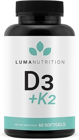 D3 K2 Vitamina 10000 UI – Suplemento para Saúde Óssea e Cardíaca – Suporte Imunológico Máximo e Absorção de Cálcio – 60 Softgels - Luma Nutrition