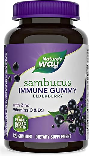 Generic - Natures Way Sambucus Elderberry Gummies com Vitamina C, Vitamina D e Zinco, Suporte Imunológico para Crianças e Adultos, 120 Gummies