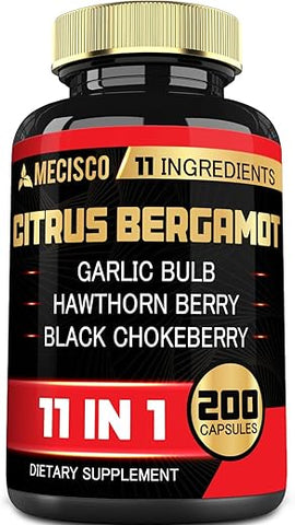 Mecisco - Suplemento Citrus Bergamota 11 em 1 1000mg com Folha de Oliveira, Espinheiro Branco, Guggul, Alho e Mais – Suporte à Imunidade e Sistema Circulatório