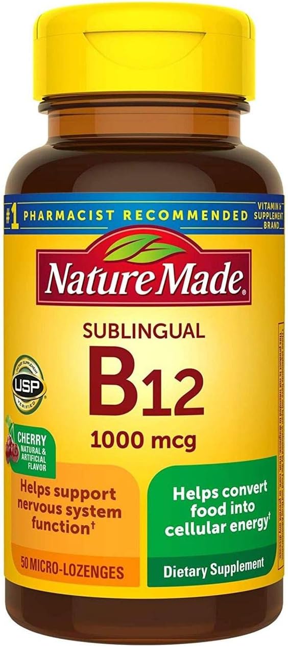 B-12 1000 mcg Micro-Lozenges Sabor Cereja 50 un (Pacote com 2) – Vitamina B12 - Nature Made