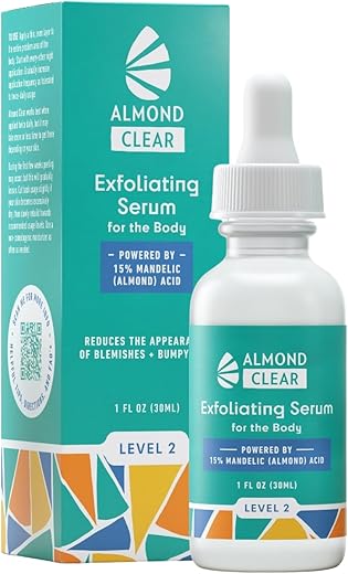 Almond Clear - Soro Clareador Corporal [30 ml] Nível 2 – Fórmula Avançada para Acne Corporal, Foliculite, Costas, Bumbum, Peito, Coxas, Ombros – Ácido Mandélico