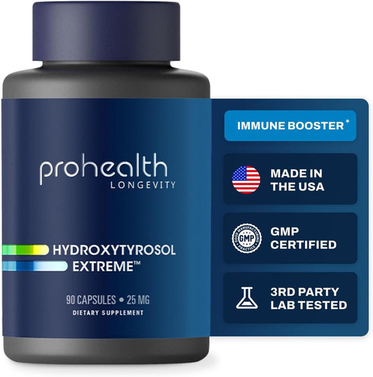 Hydroxytyrosol Extreme – Extrato de Folha de Oliveira Orgânico (90 Cápsulas Vegetarianas) Livre de Glúten e Soja - ProHealth