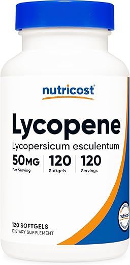 Lycopene 50mg Softgels – 120 cápsulas | Antioxidante para saúde da próstata - Nutricost