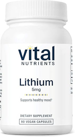 Lithium Orotate | Suplementos Veganos de Lítio para Memória, Estado Mental e Saúde Comportamental* | 5mg | Livre de Glúten, Laticínios e Soja | 90 Cápsulas - Vital Nutrients