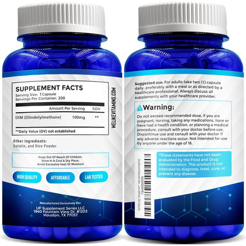 DIM 100mg 200 Cápsulas – Suprimento de 200 Dias – Suplemento Diindolylmethane DIM para Suporte aos Níveis Saudáveis de Estrogênio e Hormônios - We Like Vitamins