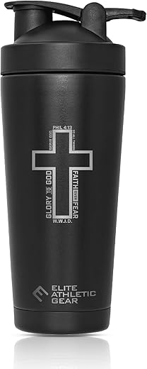 Copo Shaker de Aço Inoxidável Elite Athletic Gear – 25oz (750ml) – Isolamento a Vácuo para Proteínas, Pré-Treino, Batidas (Cross)