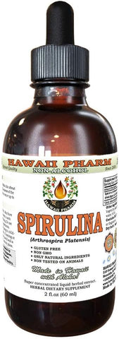 Extrato Líquido de Spirulina Sem Álcool, Spirulina Orgânica (Arthrospira platensis) Alga Seca Glicerina Herbal Natural, EUA 60 ml - Hawaii Pharm