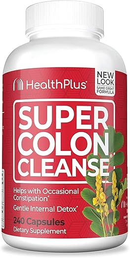 Super Colon Cleanse Psyllium com Ervas e Probióticos, 240 Cápsulas – Limpeza Intestinal Potente - Health Plus