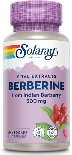 Berberine 500mg – Suplemento de Berberina para um Estilo de Vida Ativo e Saudável – Com Berberina HCl e Raiz de Uva-do-Oregon – Vegano, Garantia de Reembolso de 60 Dias, Verificado em Laboratório – 60 Cápsulas - SOLARAY