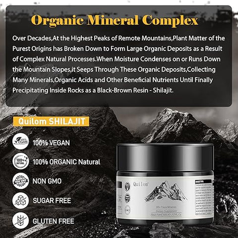 Quilom - Shilajit Puro Himalaia Orgânico Resina de Shilajit – Suplemento de Shilajit – Grau Ouro 100% Puro com Ácido Fúlvico