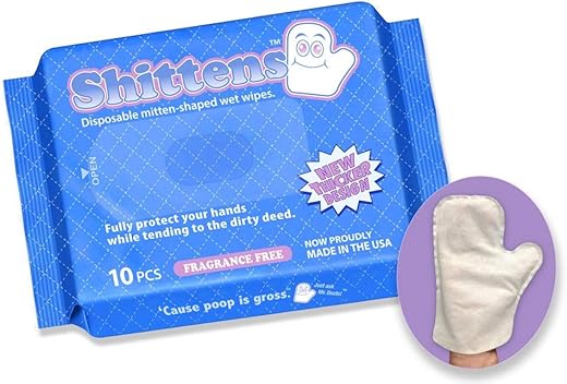 Shittens - Luvas Descartáveis em Formato de Luva Umedecidas, 10 Unidades