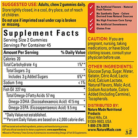 Nature Made - Gomas de Óleo de Peixe, 90 Softgels, com Ômega 3s 57 mg, para um Coração Saudável, Sabor Morango e Limão