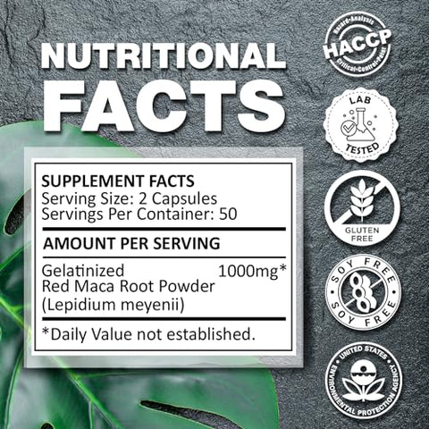 Red Maca Cápsulas para Mulheres l 3000mg por Dia Suplemento de Saúde Feminina l Estimulante de Energia e Regulador Hormonal l 100%% Orgânico e Natural de Raiz de Maca l (100 Unidades) - Sikyriah