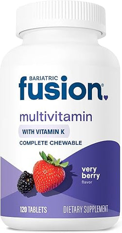 Very Berry Chewable Multivitamínico Completo com Ferro e Vitamina K para Pacientes de Cirurgia Bariátrica, incluindo Bypass Gástrico e Gastrectomia em Sleeve – 120 g - Bariatric Fusion