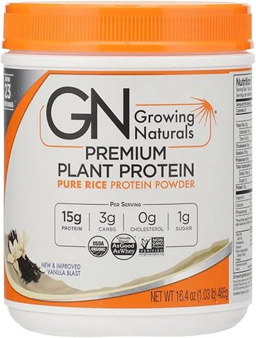 Growing Naturals - Proteína Isolada de Arroz em Pó, Sabor Baunilha, 465g – Explosão de Sabor!