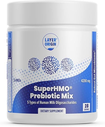 Mix Prebiótico Layer Origin SuperHMO com 5 HMOs para Saúde Intestinal, Digestão e Cérebro – Pó, 28 Porções