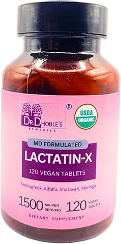 DR. DHOBLE’S REMEDIES - Lactatin X MD – Suplemento de Lactação Formulado, 1500 Mg/Porção, Mistura Herbal Ayurvédica, Feno-grego, Alfafa, Shatavari, Orgânico USDA, Halal, Sem Glúten, 120 Comprimidos Veganos