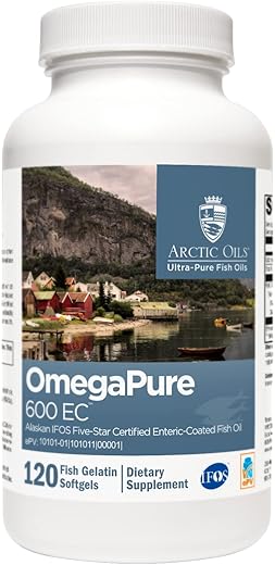 OmegaPure 600 EC – Óleo de Peixe Certificado pela International Fish Oil Standards (IFOS) – Ômega-3 DHA EPA para Suporte Cardiovascular e Cognitivo (120 Softgels) - XYMOGEN
