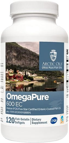OmegaPure 600 EC – Óleo de Peixe Certificado pela International Fish Oil Standards (IFOS) – Ômega-3 DHA EPA para Suporte Cardiovascular e Cognitivo (120 Softgels) - XYMOGEN