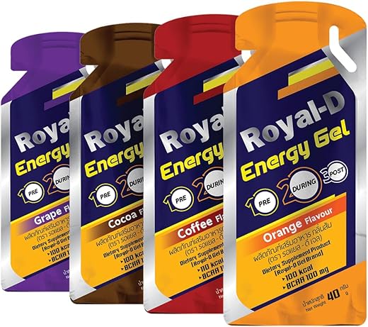 Royal-D - Géis Energéticos para Corrida – Gel Energético, Géis para Corrida, Géis Esportivos para Corredores, Gel Energético para Ciclismo – Sabores Variados (1,4 g, 5 Unidades – 20 Pacotes)
