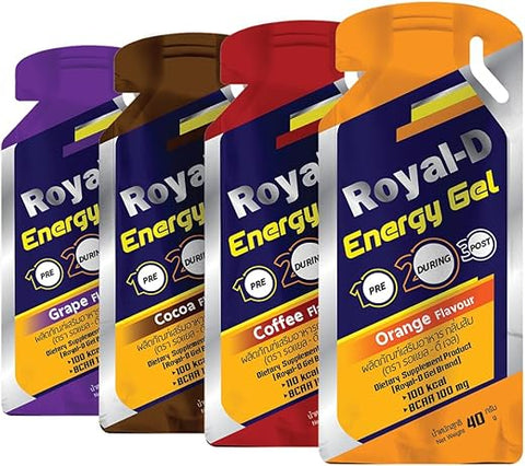 Royal-D - Géis Energéticos para Corrida – Gel Energético, Géis para Corrida, Géis Esportivos para Corredores, Gel Energético para Ciclismo – Sabores Variados (1,4 g, 5 Unidades – 20 Pacotes)