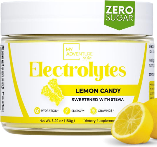 My Adventure to Fit - Zero Sugar – Pó de Eletrólitos de Limão – Hidratação Refrescante – Energia Livre de Cafeína com Ingredientes Naturais – Vegano, Keto – Marca: Lemon Candy