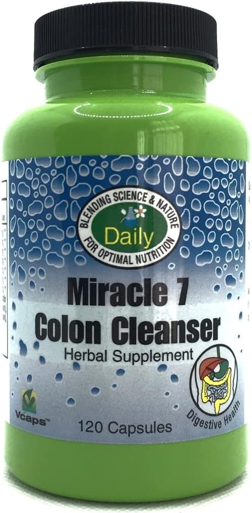 Daily Manufacturing - Miracle 7 Colon Cleanser™: Trigo, Acidophilus, Fibra de Maçã, Gentiana, Raiz de Hydrastis, Espinheiro, Ruibarbo, Cáscara Sagrada, Aloe Vera de Folha Inteira | Produto de Limpeza Diário | Marca em Destaque