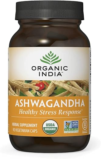 Cápsulas de Ashwagandha Orgânica – Suplemento de Ashwagandha Vegano, Livre de Glúten, Kosher, Não-OGM – Suporte para Alívio do Estresse, Energia e Sono – 90 Cápsulas - ORGANIC INDIA