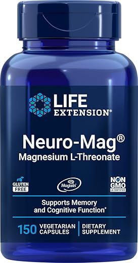 Neuro-Mag Magnésio L-Treonato, 150 Cápsulas Vegetais, Suplemento Magtein para Mulheres e Homens - Life Extension