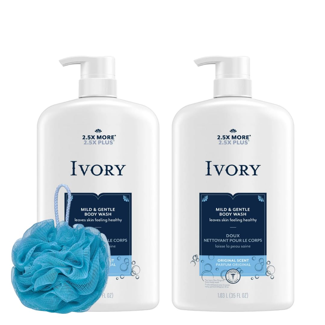 PURE HOMEMAKER - Ivory Body Wash – Sabonete Líquido Ivory Original com Bomba para o Corpo. Mime-se com este sabonete hidratante com bomba para o corpo de 1 litro, cada um com esponja de banho