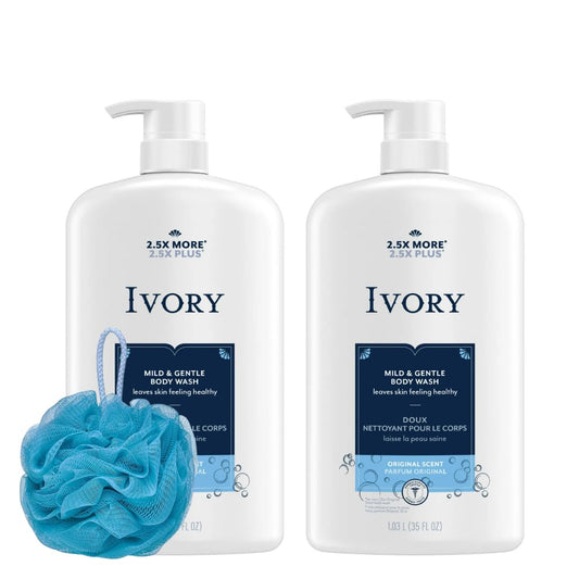 PURE HOMEMAKER - Ivory Body Wash – Sabonete Líquido Ivory Original com Bomba para o Corpo. Mime-se com este sabonete hidratante com bomba para o corpo de 1 litro, cada um com esponja de banho
