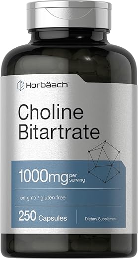 Horbäach - Horbaach Choline Bitartrate | 1000mg | 250 Cápsulas | Alta Potência | Livre de Transgênicos e Glúten