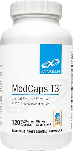 MedCaps T3 – Fórmula de Suporte à Tireoide com Vitaminas e Ervas – Selênio, Zinco, Vitamina E C, Ashwagandha, Extrato de Guggul e Suplemento de Iodo (120 Cápsulas) - XYMOGEN