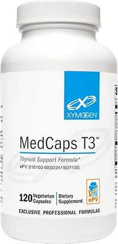 MedCaps T3 – Fórmula de Suporte à Tireoide com Vitaminas e Ervas – Selênio, Zinco, Vitamina E C, Ashwagandha, Extrato de Guggul e Suplemento de Iodo (120 Cápsulas) - XYMOGEN