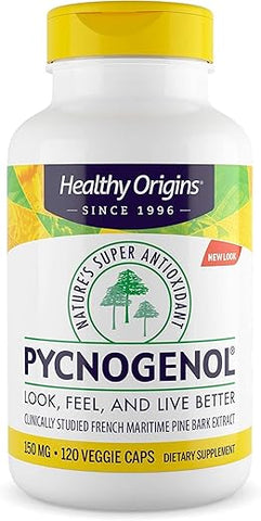 Pycnogenol 150 mg – Extrato Premium de Casca de Pinheiro Marítimo Francês para Saúde Cardíaca e Cuidados com a Pele - Healthy Origins