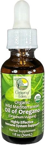 Center of Eden - Óleo de Orégano Selvagem do Mediterrâneo, Certificado Orgânico, 76% Carvacrol, Suplemento Herbal para Suporte Imunológico, Vegano, Não-OGM, 30 ml (Aprox. 450 Porções)