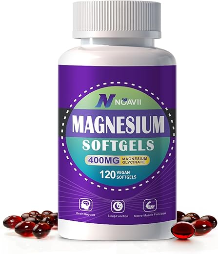 NOAVII - Magnésio Glycinate 400mg com D3 – Cápsulas Softgels de Fácil Absorção