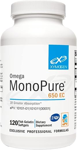 Omega MonoPure 650 EC – Óleo de Peixe com 3X Maior Absorção – DHA EPA Ômega 3 para Saúde Cardíaca e Suporte Cognitivo (120 Softgels) - XYMOGEN