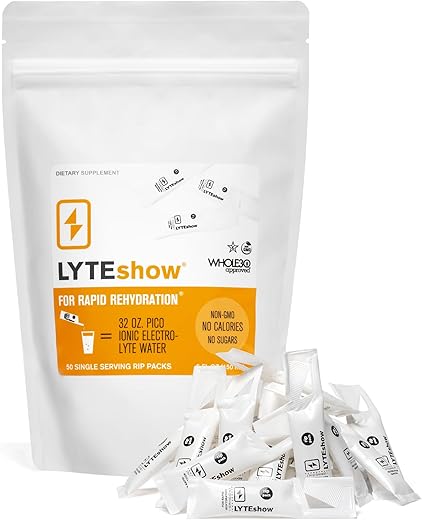LyteLine - LyteShow Gotas Eletrolíticas para Água Sem Açúcar – Hidratação e Suporte Imunológico – 50 Porções Individuais – Amigo da Dieta Keto – Zinco e Magnésio para Reidratação Rápida